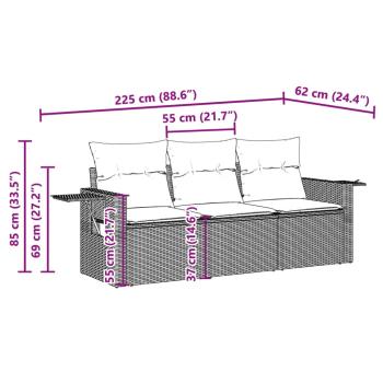 3-tlg. Garten-Sofagarnitur mit Kissen Hellgrau Poly Rattan