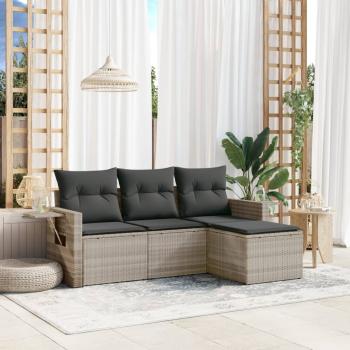 ARDEBO.de - 4-tlg. Garten-Sofagarnitur mit Kissen Hellgrau Poly Rattan