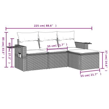 4-tlg. Garten-Sofagarnitur mit Kissen Hellgrau Poly Rattan