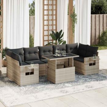 ARDEBO.de - 8-tlg. Garten-Sofagarnitur mit Kissen Hellgrau Poly Rattan