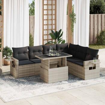 ARDEBO.de - 7-tlg. Garten-Sofagarnitur mit Kissen Hellgrau Poly Rattan