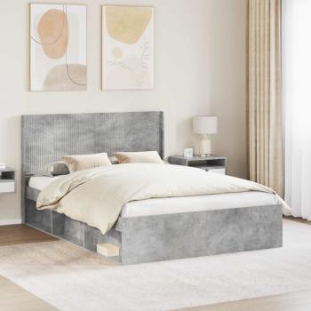 ARDEBO.de - Bettgestell mit Stauraum und Kopfteil Betongrau 150 x 200 cm