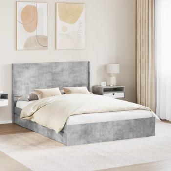ARDEBO.de - Bettgestell mit Stauraum und Kopfteil Betongrau 150 x 200 cm