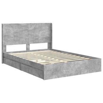 Bettgestell mit Stauraum und Kopfteil Betongrau 150 x 200 cm
