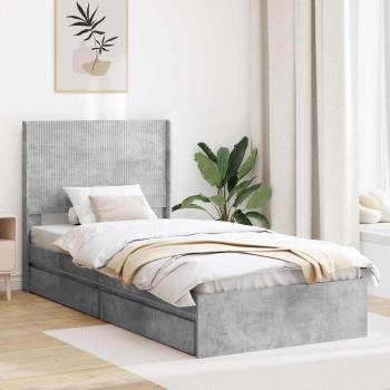 ARDEBO.de - Bettgestell mit Stauraum und Kopfteil Betongrau 90 x 190 cm