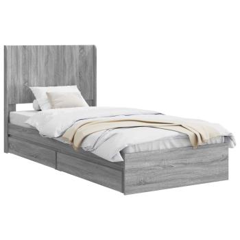 Bettgestell mit Stauraum und Kopfteil Grau Sonoma 75 x 190 cm