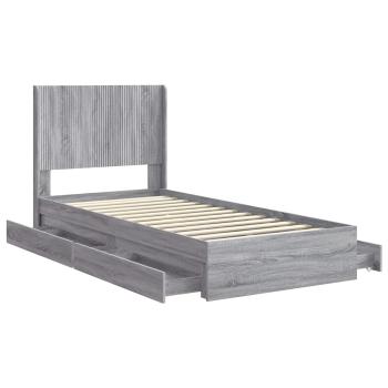 Bettgestell mit Stauraum und Kopfteil Grau Sonoma 75 x 190 cm