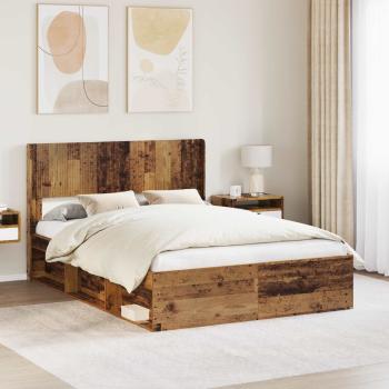 ARDEBO.de - Bettgestell mit Stauraum und Kopfteil Altholz 150 x 200 cm