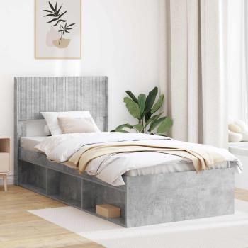 ARDEBO.de - Bettgestell mit Stauraum und Kopfteil Betongrau 75 x 190 cm