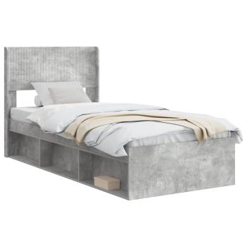 Bettgestell mit Stauraum und Kopfteil Betongrau 75 x 190 cm