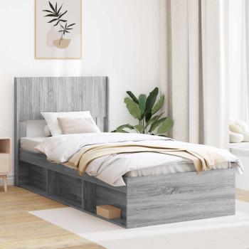ARDEBO.de - Bettgestell mit Stauraum und Kopfteil Grau Sonoma 75 x 190 cm