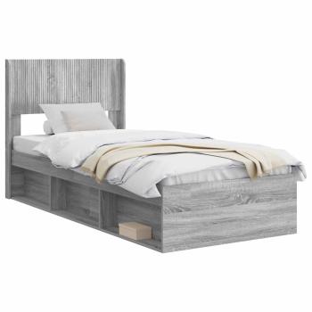 Bettgestell mit Stauraum und Kopfteil Grau Sonoma 75 x 190 cm