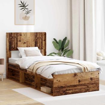 ARDEBO.de - Bettgestell mit Stauraum und Kopfteil Altholz 75 x 190 cm