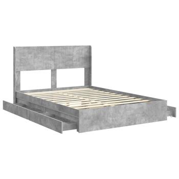 Bettgestell mit Stauraum und Kopfteil Betongrau 150 x 200 cm