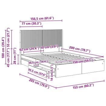 Bettgestell mit Stauraum und Kopfteil Betongrau 150 x 200 cm