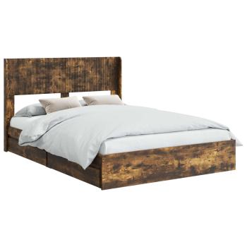 Bettgestell mit Stauraum und Kopfteil Räuchereiche 135 x 190 cm