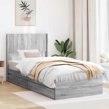 ARDEBO.de - Bettgestell mit Stauraum und Kopfteil Sonoma-Grau 100 x 200 cm