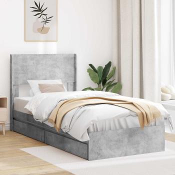 ARDEBO.de - Bettgestell mit Stauraum und Kopfteil Betongrau 90 x 190 cm