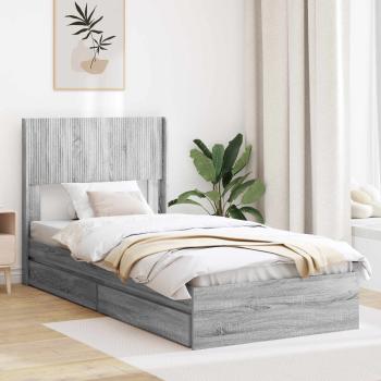 ARDEBO.de - Bettgestell mit Stauraum und Kopfteil Sonoma-Grau 75 x 190 cm