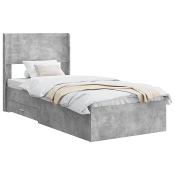 Bettgestell mit Stauraum und Kopfteil Betongrau 75 x 190 cm