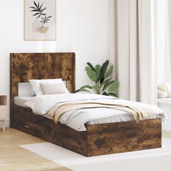 ARDEBO.de - Bettgestell mit Stauraum und Kopfteil Räuchereiche 75 x 190 cm
