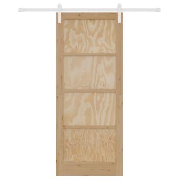 Schiebetür 86 x 211 cm Massives Kiefernholz Natürlich und Weiß