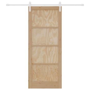 Schiebetür 86 x 211 cm Massives Kiefernholz Natürlich und Weiß