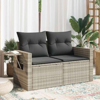 ARDEBO.de - Gartensofa mit Kissen 2-Sitzer Hellgrau Poly Rattan