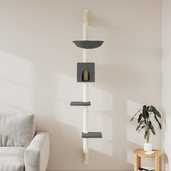 ARDEBO.de - Kratzbaum mit Kratzsäule Wandmontage Dunkelgrau 187 cm