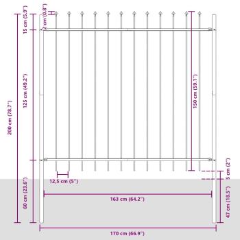Gartenzaun 5 pcs Grau 8,5 x 1,5 m Pulverbeschichteter Stahl