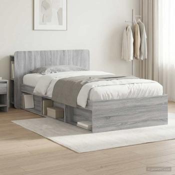 ARDEBO.de - Bettgestell mit Stauraum Grau Sonoma 75 x 190 cm Holzwerkstoff