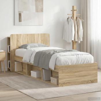 ARDEBO.de - Bettgestell mit Stauraum Sonoma-Eiche 75 x 190 cm Holzwerkstoff