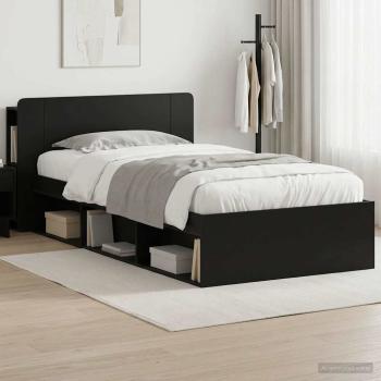 ARDEBO.de - Bettgestell mit Stauraum Schwarz 90 x 200 cm Holzwerkstoff