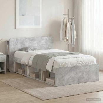 ARDEBO.de - Bettgestell mit Stauraum Betongrau 90 x 200 cm Holzwerkstoff