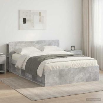 ARDEBO.de - Bettgestell mit Stauraum Betongrau 140 x 190 cm Holzwerkstoff