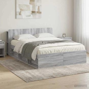 ARDEBO.de - Bettgestell mit Stauraum Grau Sonoma 140 x 190 cm Holzwerkstoff