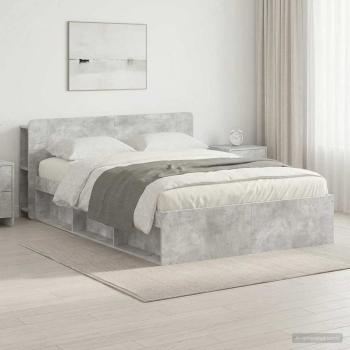 ARDEBO.de - Bettgestell mit Stauraum Betongrau 140 x 200 cm Holzwerkstoff