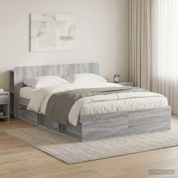 ARDEBO.de - Bettgestell mit Stauraum Grau Sonoma 140 x 200 cm Holzwerkstoff