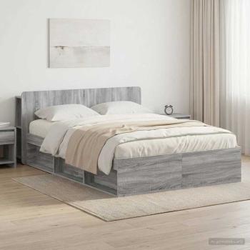 ARDEBO.de - Bettgestell mit Stauraum Grau Sonoma 150 x 200 cm Holzwerkstoff