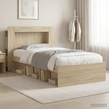 ARDEBO.de - Bettgestell mit Stauraum Sonoma-Eiche 75 x 190 cm Holzwerkstoff