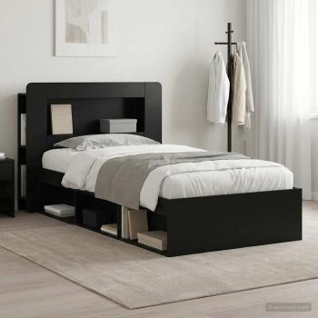 ARDEBO.de - Bettgestell mit Stauraum Schwarz 90 x 190 cm Holzwerkstoff