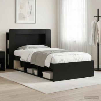 ARDEBO.de - Bettgestell mit Stauraum Schwarz 90 x 200 cm Holzwerkstoff