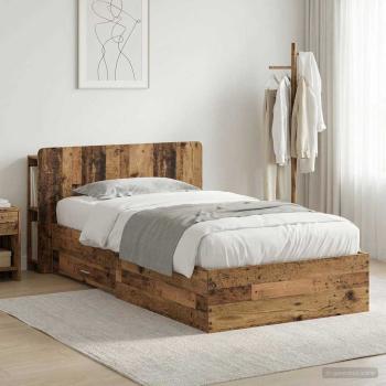 ARDEBO.de - Bettgestell mit Stauraum Altholz 90 x 190 cm Holzwerkstoff