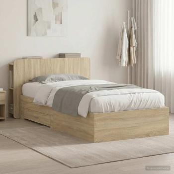 ARDEBO.de - Bettgestell mit Stauraum Sonoma-Eiche 90 x 190 cm Holzwerkstoff