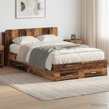 ARDEBO.de - Bettgestell mit Stauraum Altholz 120 x 190 cm Holzwerkstoff