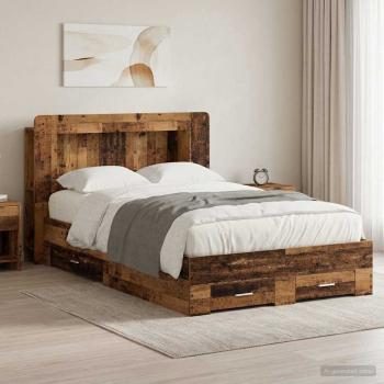 ARDEBO.de - Bettgestell mit Stauraum Altholz 120 x 190 cm Holzwerkstoff
