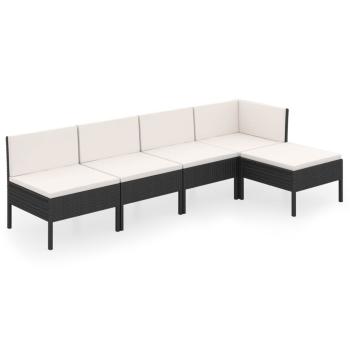 5-tlg. Garten-Lounge-Set mit Auflagen Poly Rattan Schwarz