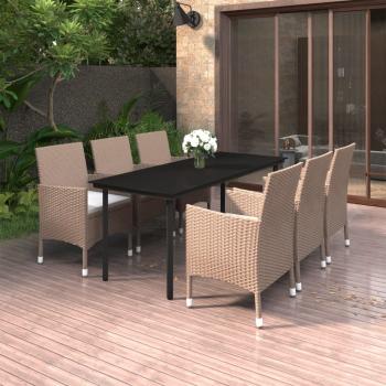 ARDEBO.de - 7-tlg. Garten-Essgruppe mit Auflagen Poly Rattan und Glas