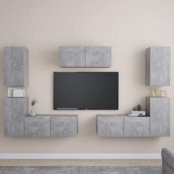ARDEBO.de - 7-tlg. TV-Schrank-Set Betongrau Holzwerkstoff