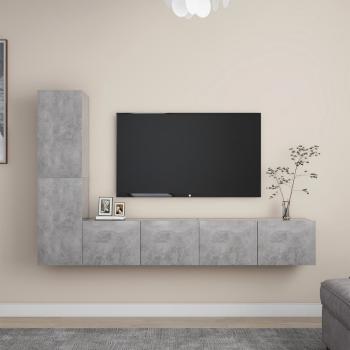 ARDEBO.de - 4-tlg. TV-Schrank-Set Betongrau Holzwerkstoff